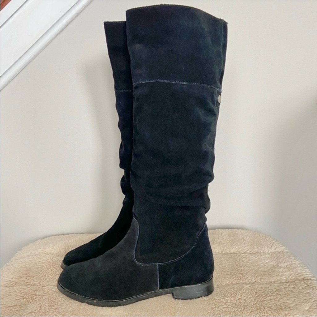 Steve Madden Black Suede Balen Low-Rise Heel Slouchy Knee High Boot 7.5